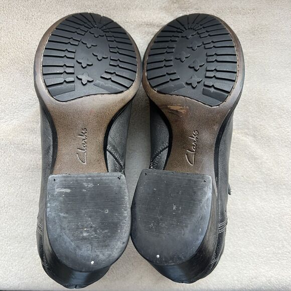 Clarks Narrative Movie Retro Black Leather Boot Women 10 M Side Zip Block Heel - Picture 14 of 16